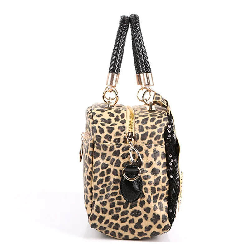 Леопард Блестками PU Кожаная Сумка 2016 Роскошные Сумки Женские Дизайнер Женщины