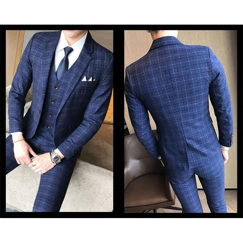 Классический мужской темно-серый костюм из 3 предметов в клетку Trajes de Hombre