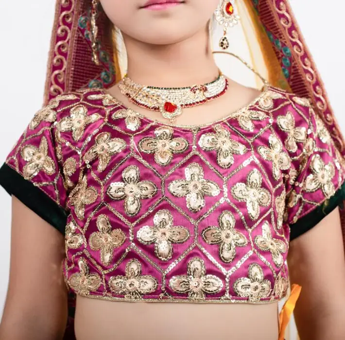 Индийский Sarees традиционный танцевальный костюм для девочек Lehenga Choli с вышивкой