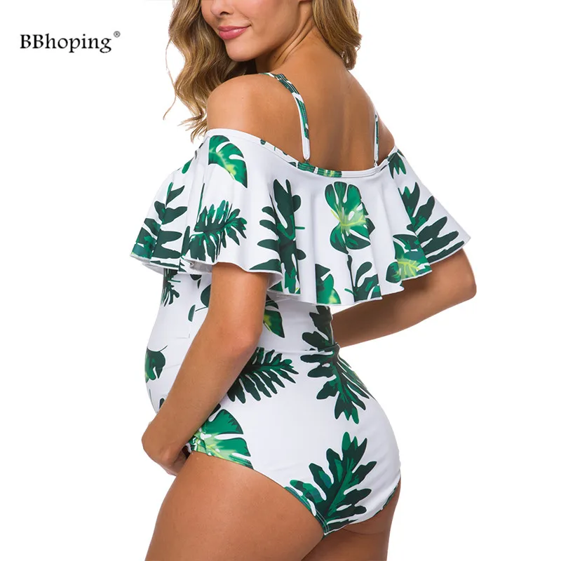 Слитный купальник для беременных с открытыми плечами Купальник Цельный рюшами