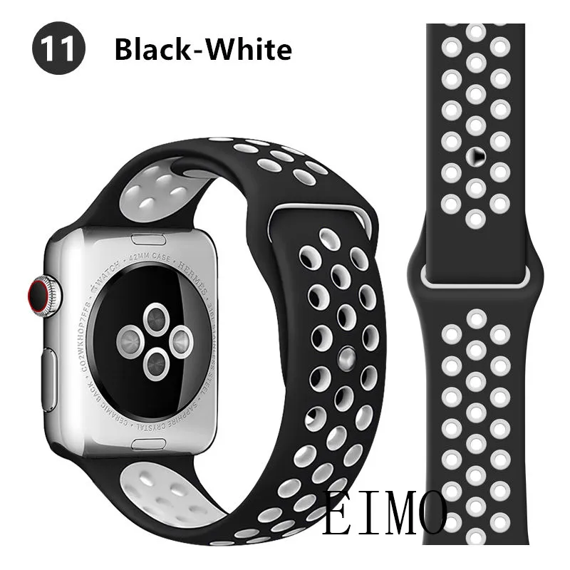 black white 11 Ремешок для apple watch 5 4 band iwatch series 4 3 2 correa apple watch 42 мм 38 мм 44 мм 40 мм силиконовый браслет pulseira ремешок для часов - Цвет ремешка: black white 11