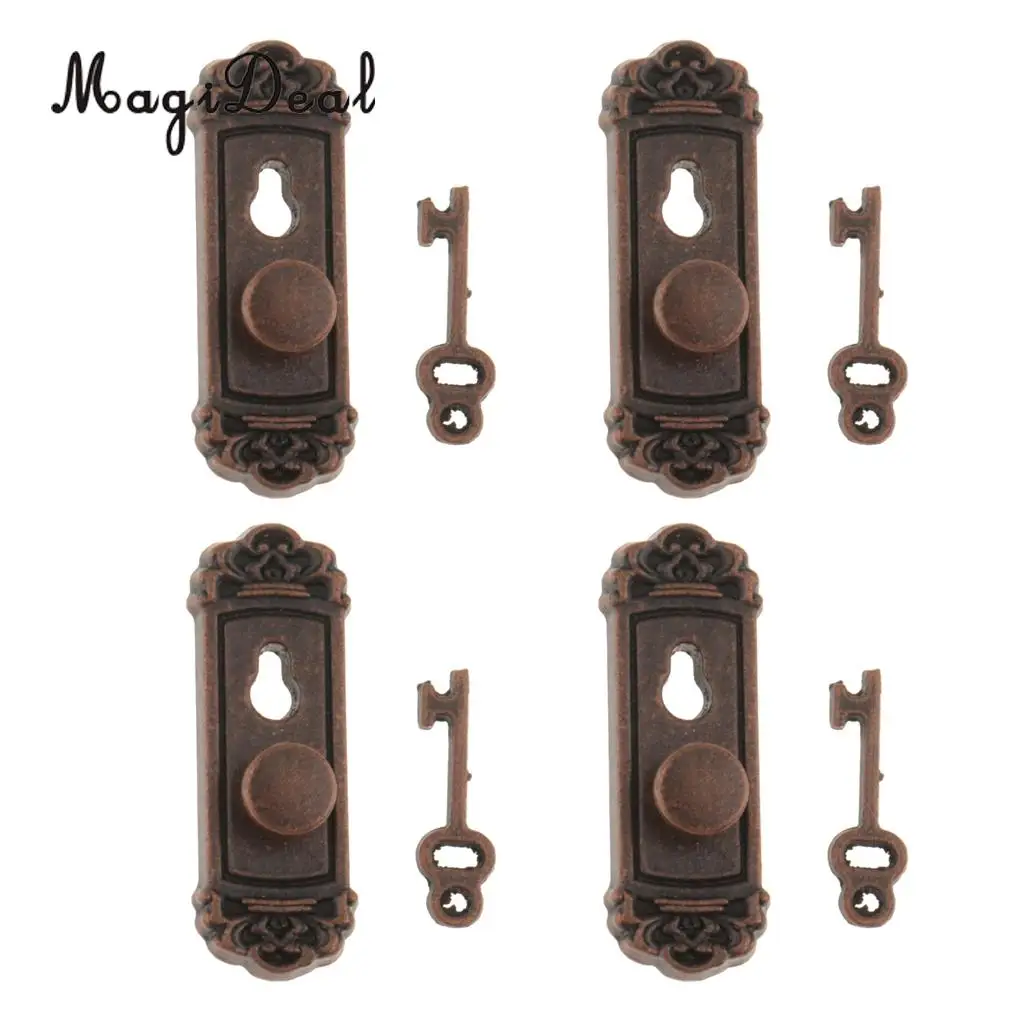 MagiDeal 4 штуки 1/12 кукольный домик миниатюрные винтажные дверные замки с ключами для