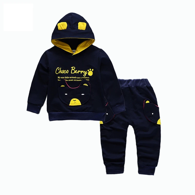 JG kd bearFNavy Blue Демисезонный для мальчиков Модная одежда для девочек Костюмы комплекты Детские состоящие из кофты с капюшоном и штанов, 2 шт./компл. детская одежда с героями мультфильмов спортивный костюм для маленьких детей - Цвет: JG kd bearFNavy Blue