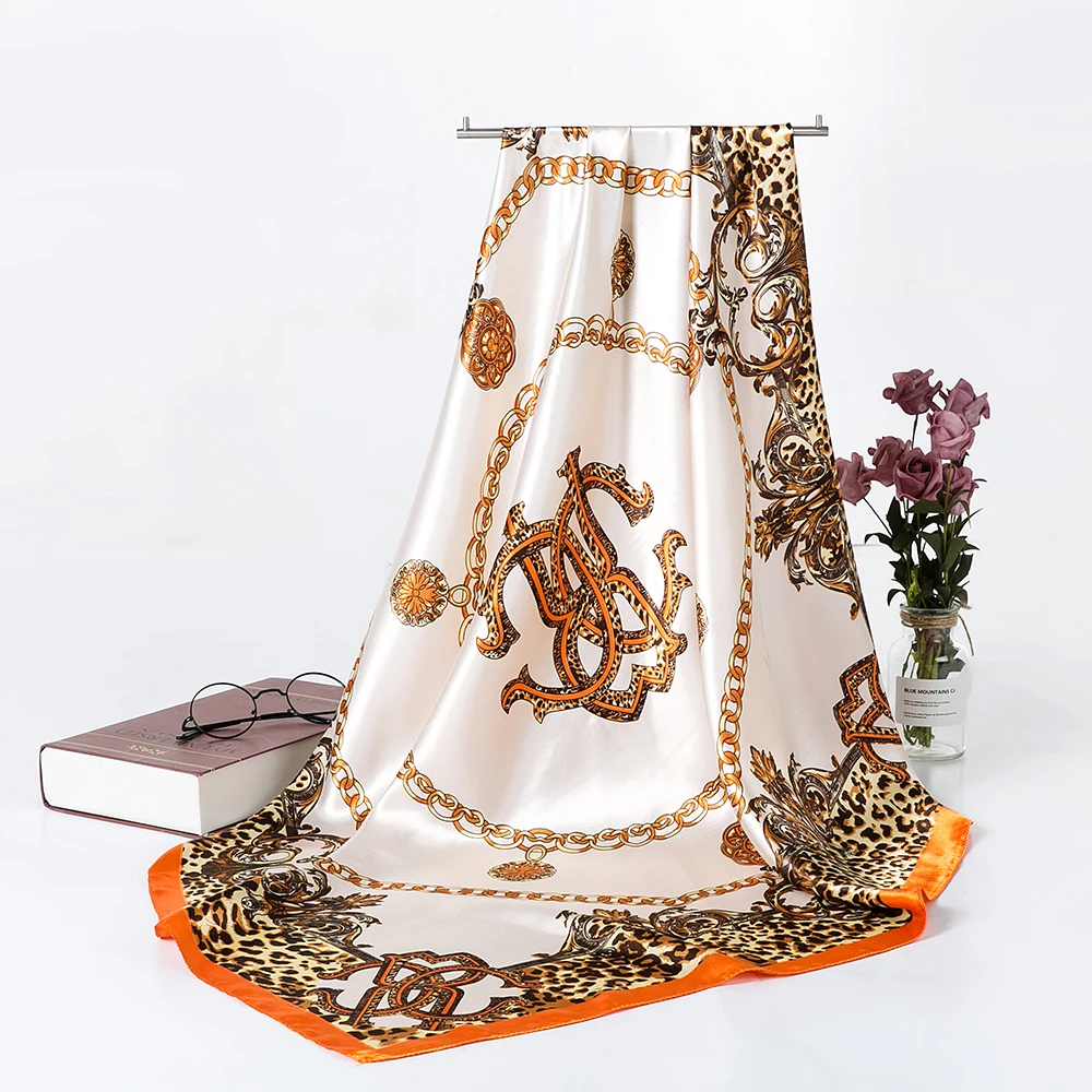 Женский атласный квадратный шелковый шарф шарфы для волос модный узор шейные