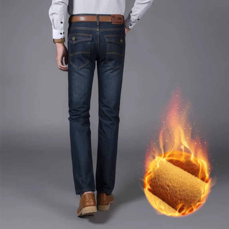 Heavyweigh Jeans New Mens Winter Velvet thick Warm Denim long Male Cotton Slim Straight cowboy trousers Size40 | Мужская одежда