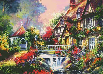 

Needlework,Embroidery,DIY Garden falls House Scenery 14CT Counted Cross stitch kits,Art Pattern sets Cross-Stitching decor