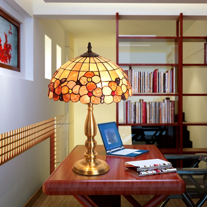 fashion Mediterranean shell table lamp study desk bedroom bedside |