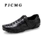 Мокасины PJCMG мужские из натуральной кожи, лоферы, повседневная обувь для вождения, без застежки, под крокодиловую кожу, цвет черныйкрасный, веснаосень