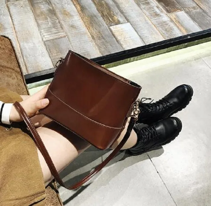 Модная Коричневая Сумка ведро для женщин Высококачественная сумка через плечо