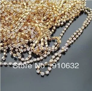 10 ярдов алмазные прозрачные стразы Золотая цепь отделка SS12 3 мм|rhinestone cup chain|rhinestone
