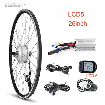KUNRYA 48V 350W комплект для переоборудования электрического велосипеда 2" 700C заднее моторное колесо с отключением питания тормоза BLDC контроллер ЖК-светодиодный дисплей - Цвет: 26inch LCD5 KIT