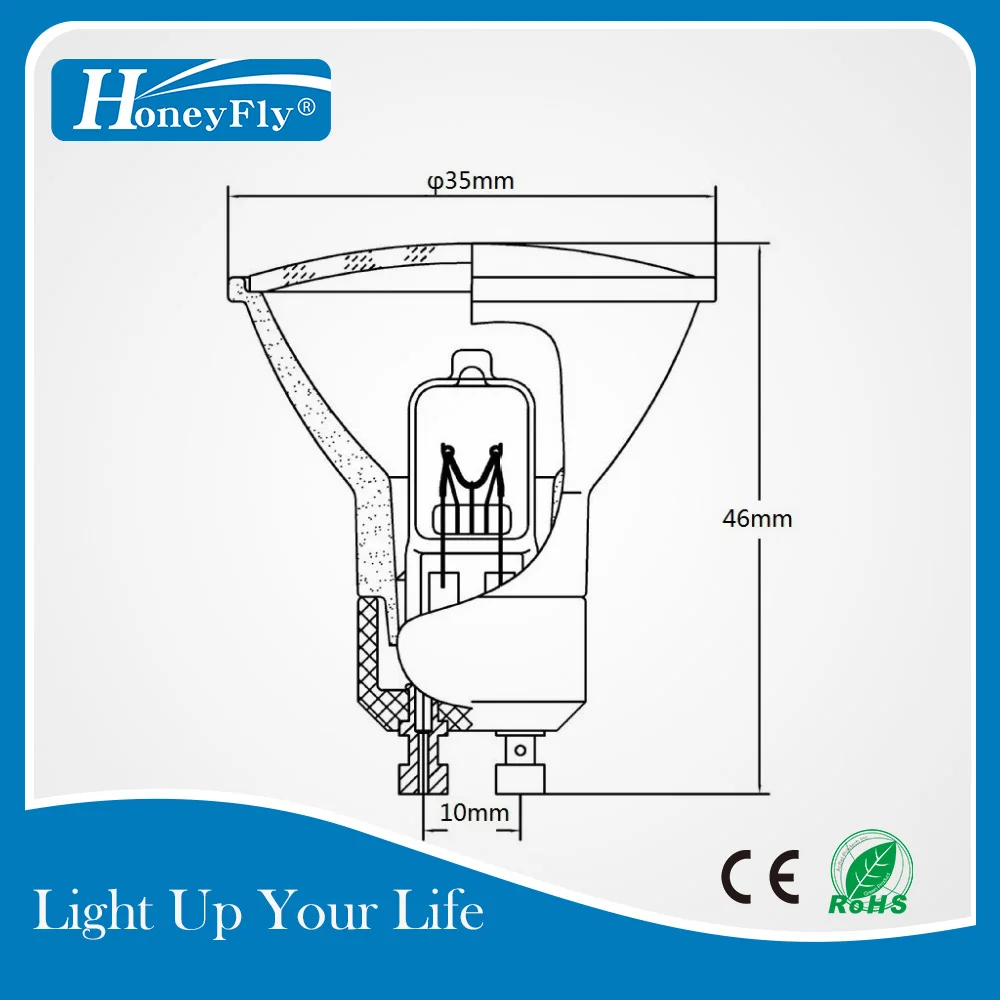 Приглушаемая галогенная лампа Honeyfly MR11 Gu10 2 шт. 35 Вт + C(35 мм) 230 В мини 3000K Точечный