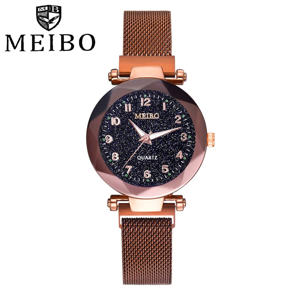 

Meibo DROP SHIPPING Quartz Wristwatches Fashion Starry Sky Flat Glass Mesh With Magnetic Buckle Women Watch Mar25p30