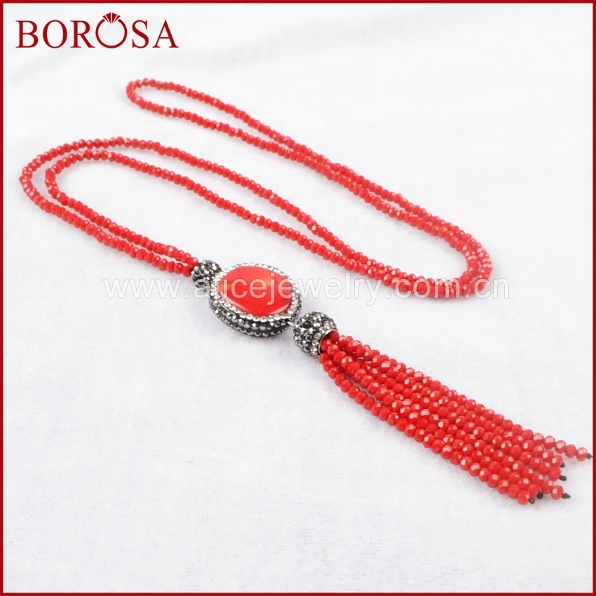 BOROSA круглое коралловое ожерелье ручная работа стразы 27 дюймов с Красной