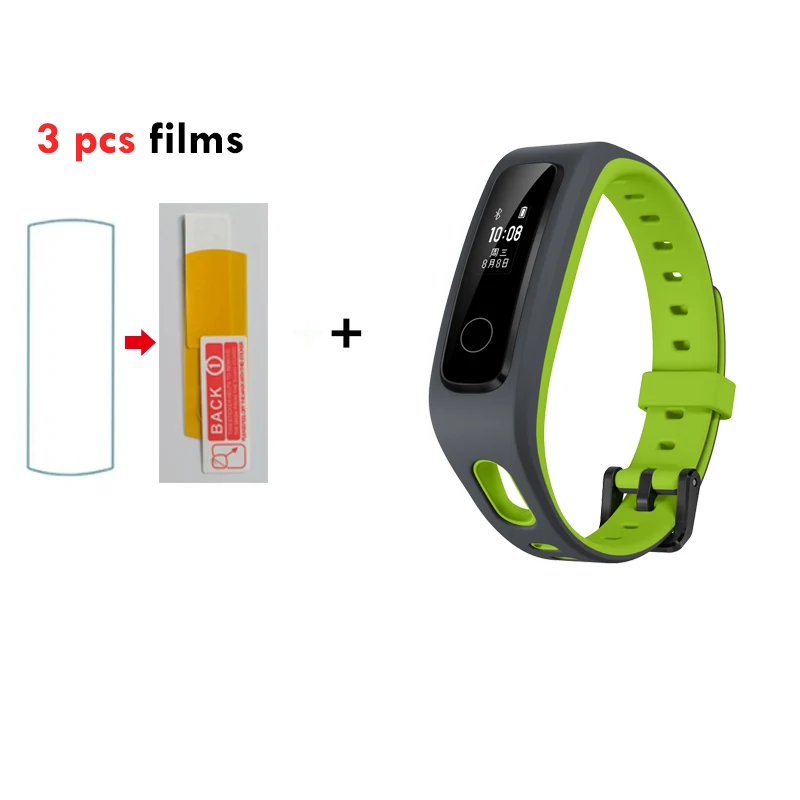 3 pcs Film green Умный Браслет huawei Honor Band 4 для бега, спортивный ремешок, обувь Land Impact, монитор сна, 50 м, водонепроницаемый - Цвет: 3 pcs Film green