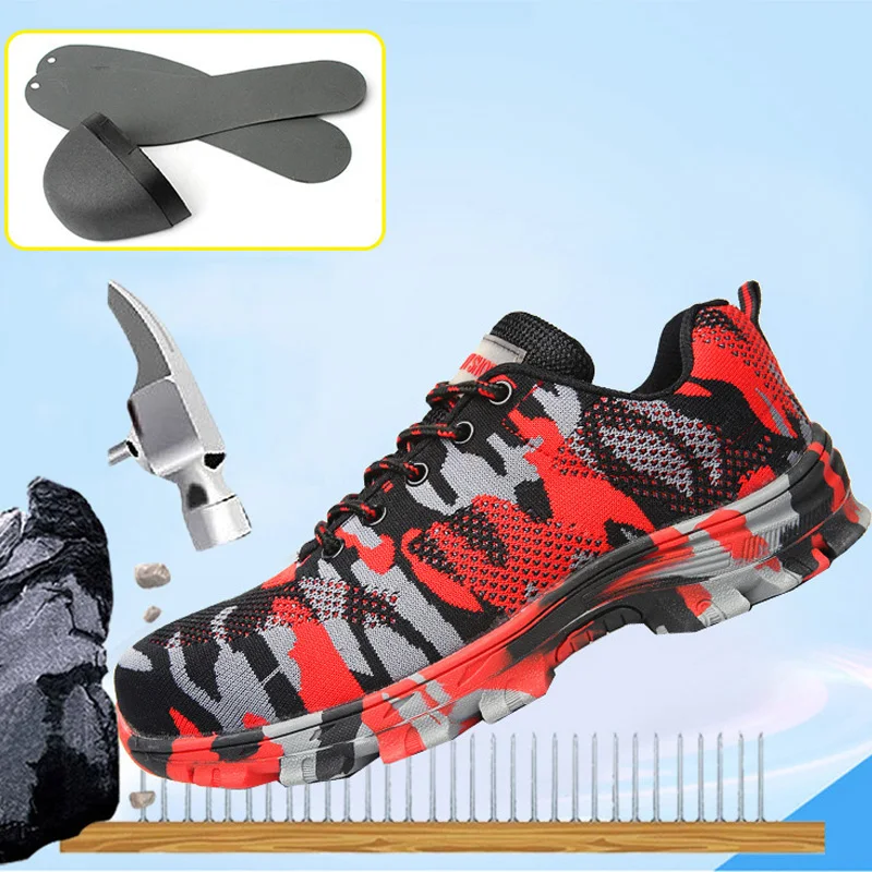 Мужская обувь со стальным носком Рабочая безопасная дышащие плетеные рабочие