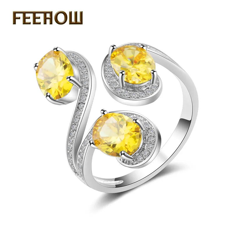 FEEHOW Роскошные CZ геометрический Форма кольцо из белого золота Модные украшения