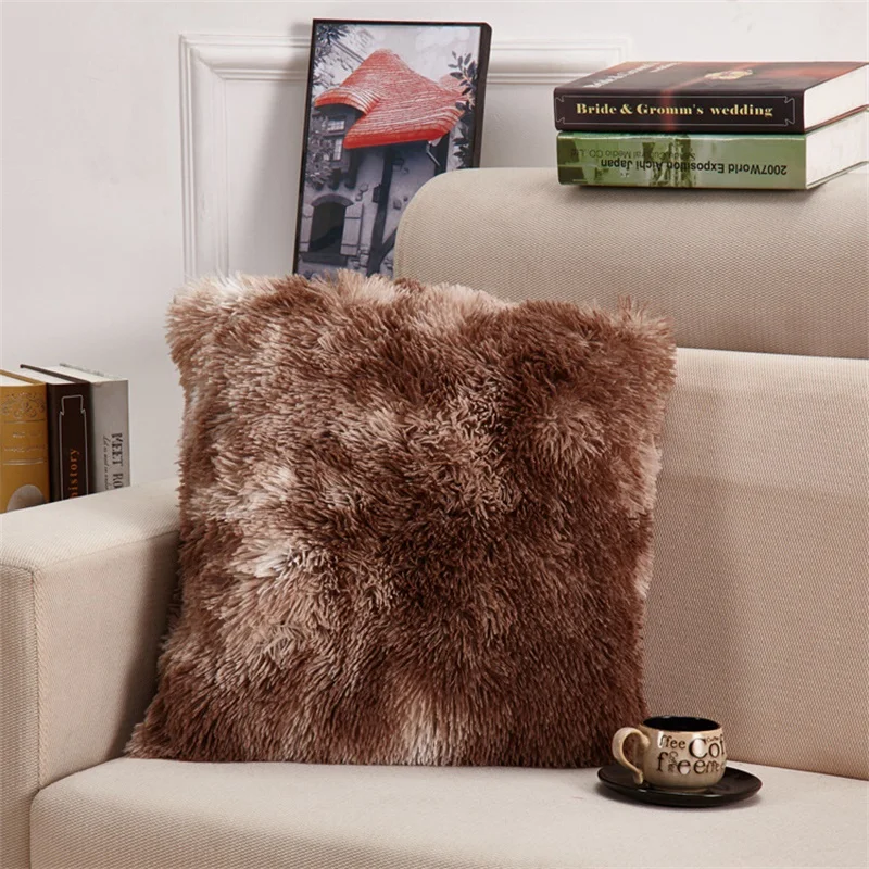 Однотонный плюшевый чехол для подушки мягкая пушистая Наволочка Декор домашние