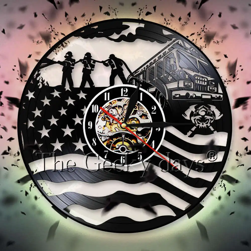 Настенные 3d часы с виниловой пластиной декоративные винтажные для пожарного