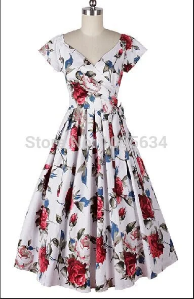 Free Shipping 2015 plus size real picture New wholesales cheaping floral printing rockabilly women sexy party vintage dresses | Женская
