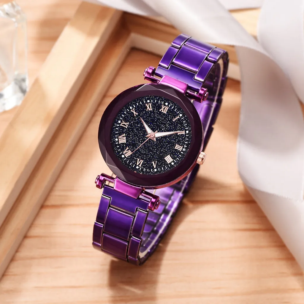 Модные Простые Женские часы с золотыми светящимися крутыми черными звездными