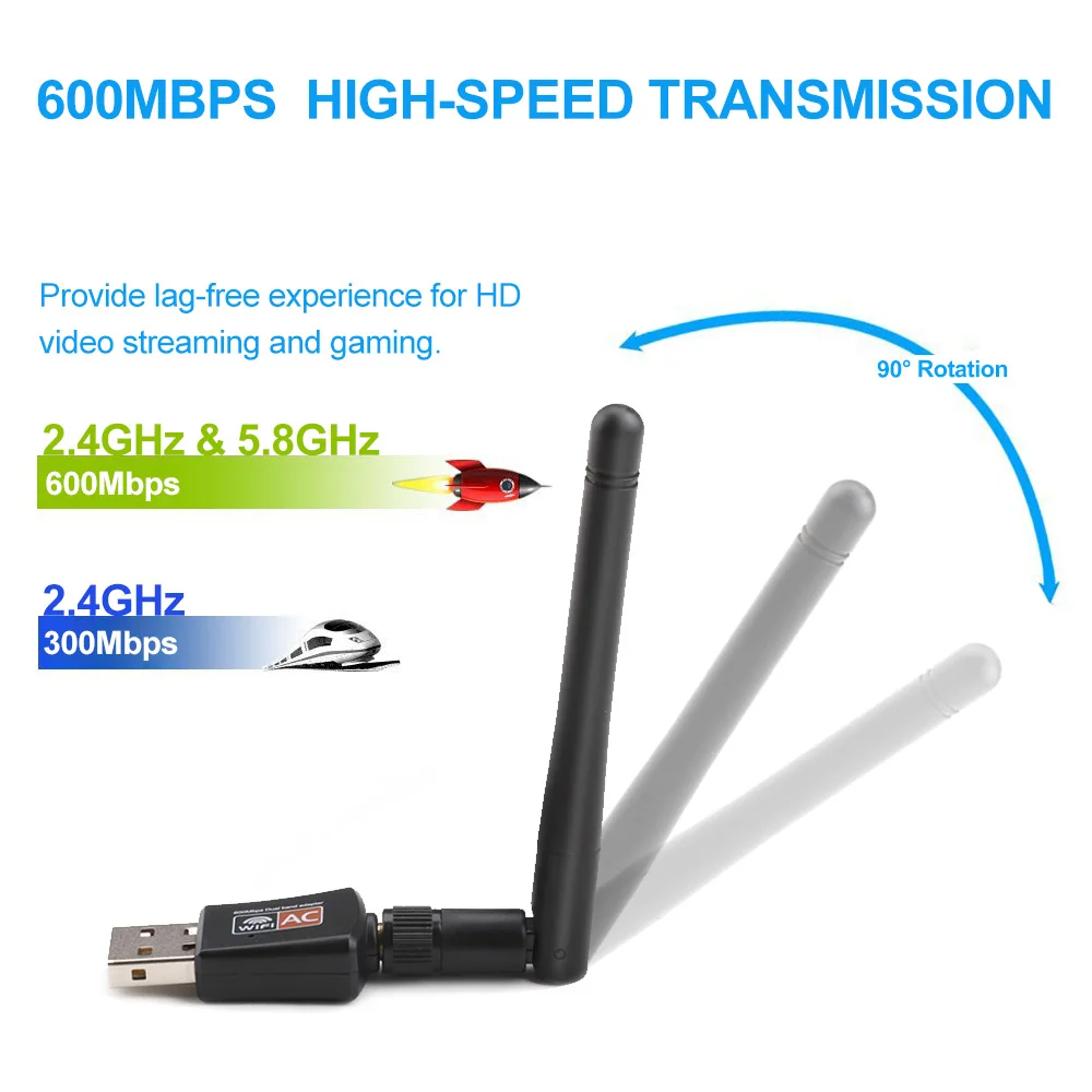 600 Мбит/с антенна USB Wifi приемник ключа двухдиапазонный 2 4 ГГц 5 8 wifi адаптер 802.11ac Wi Fi