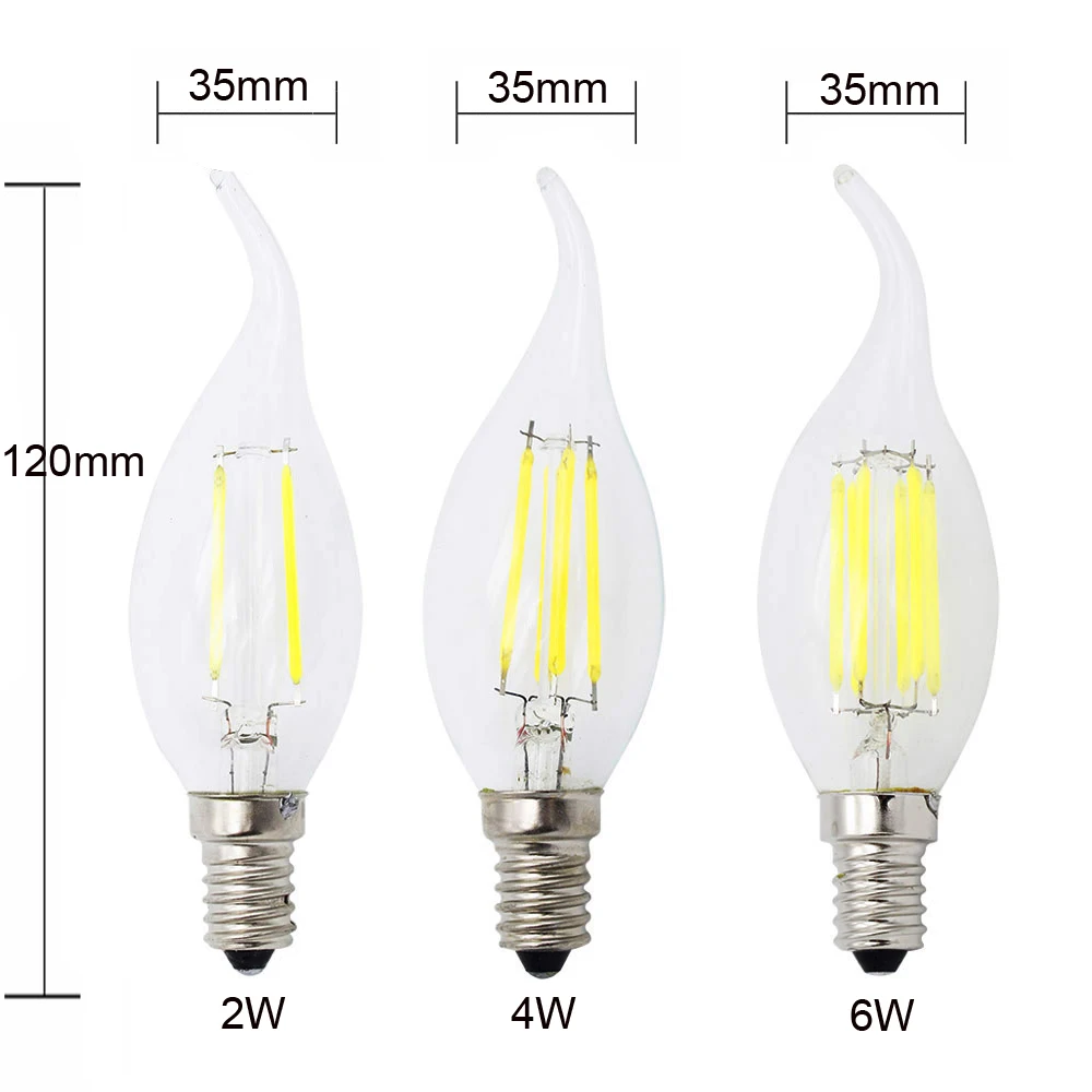 Удара E12 E14 E27 светодиодный свечки C35 свет 2 W/4 W/6 W теплый/холодный белый Ретро лампа накаливания лампы 110 V/220 V для люстры