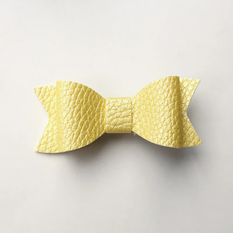 Yellow color Новинка, 12 шт./лот из искусственной кожи,, бант, шпилька, войлок, искусственная кожа, бант, заколки для волос, модный аксессуар для волос, бант, заколка для волос для девочек - Цвет: Yellow color
