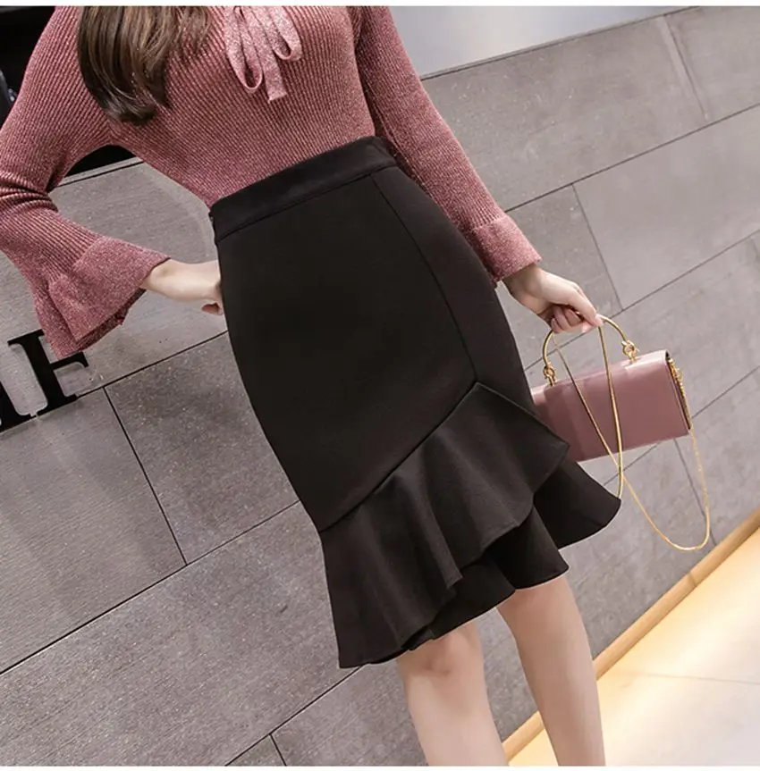 SEXMKL Faldas Mujer Moda Весна Лето юбки женские Высокая талия оборки черная юбка красная офисная юбка карандаш размера плюс Jupe