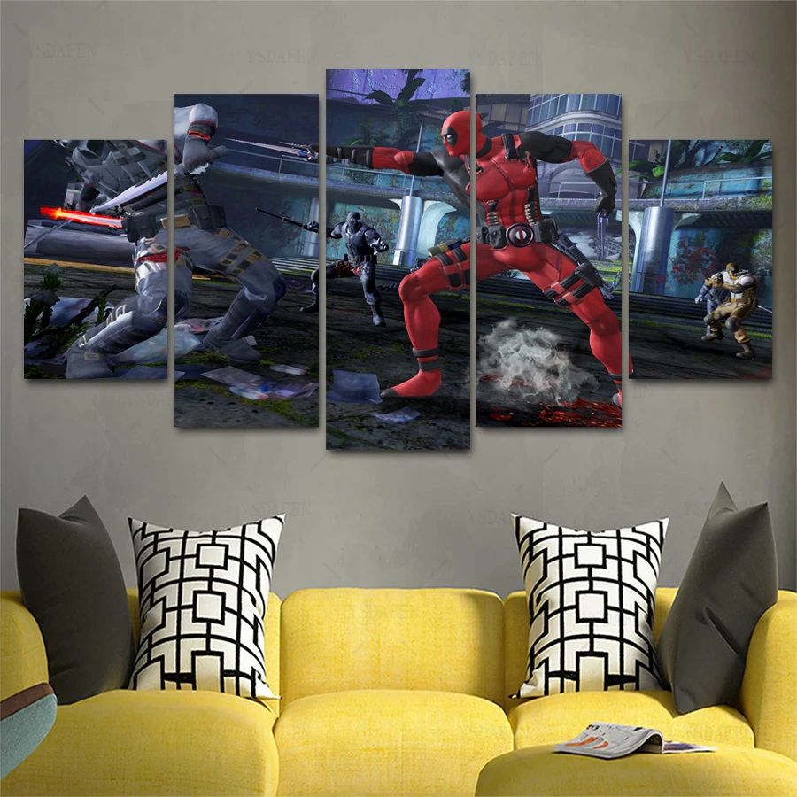 Drop Shipping HD 5 panel Canvas Art DP Activison Announce Deadpool Painting Home decor Poster Picture For Living Room VH-615 | Дом и сад