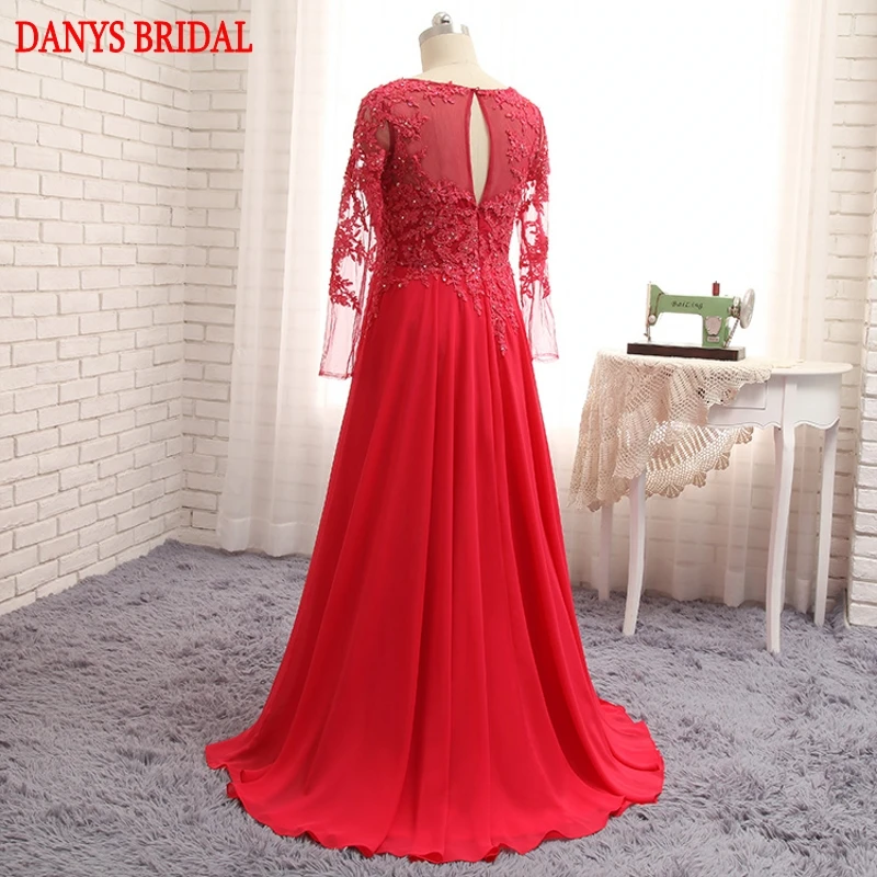 Длинный рукав кружева размера плюс мать невесты платья трапециевидной формы