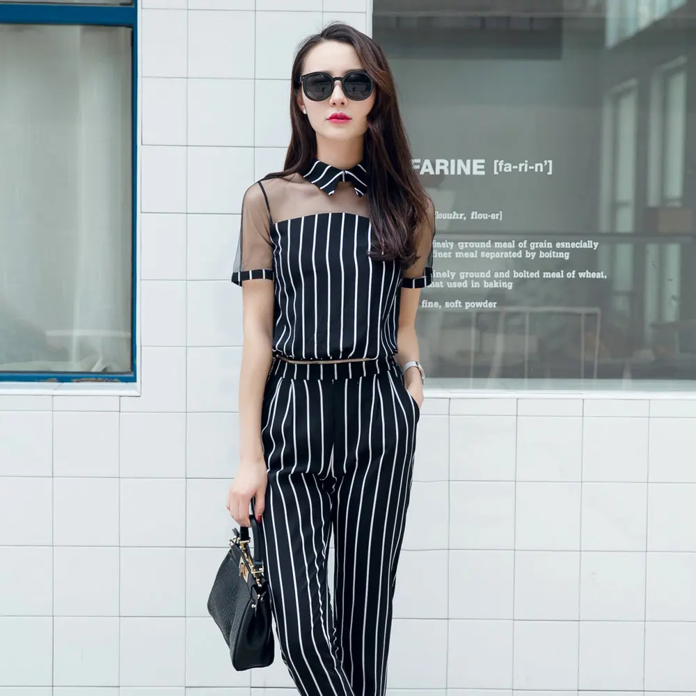 Из двух Частей Полосы Женщины Ropmper Женщин Сексуальный Комбинезон С Коротким