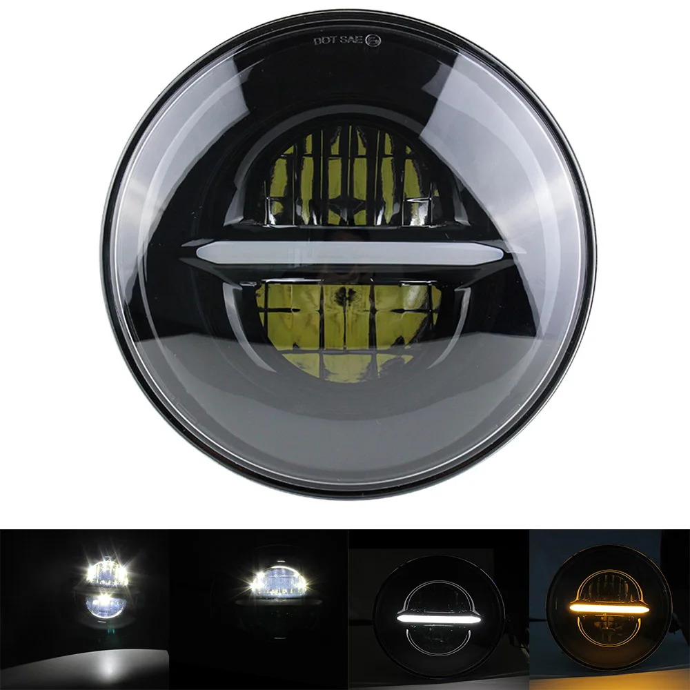 Black 5,7" круглая фара 5-3/4 дюймов глаза ангела дневные ходовые огни светодиодные фонари для Dyna Rider спортивные ручки Breakout Sportster SuperLow - Цвет: Black