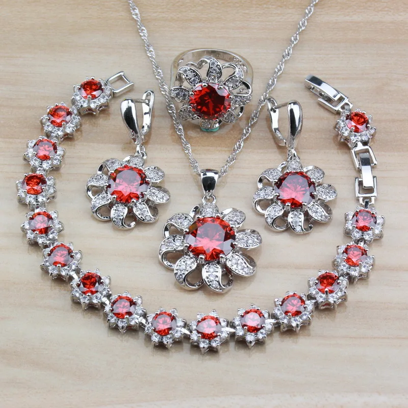 Свадебные аксессуары Красный Гранат Белый Кристалл женские ювелирные наборы