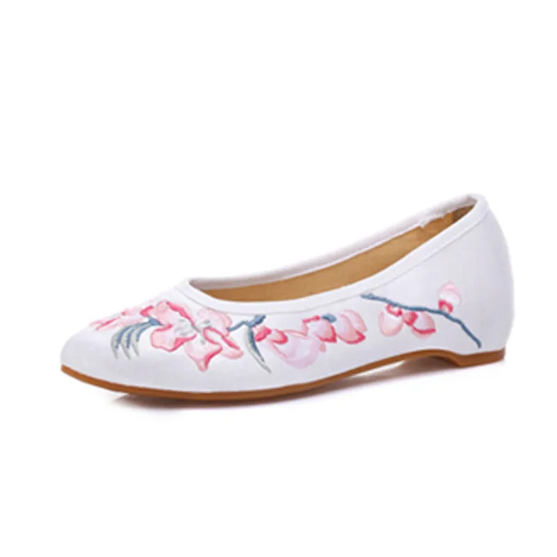Pointed Toe Women Silk Canvas Ballet Flats Flower Embroidered Slip On Cotton Ballerinas Ladies Old Beijing Costume Shoes Mujer | Обувь