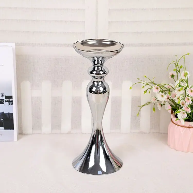 32cm Flower Vases 10 шт., серебристые металлические подсвечники, вазы для цветов, подсвечник, свадебный стол, центральные предметы, вечерние подсвечники - Цвет: 32cm Flower Vases