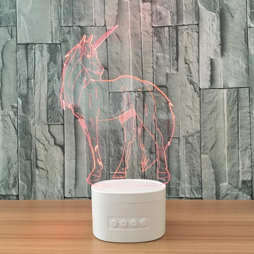 3D ночники в форме единорога музыкальная лампа с Bluetooth динамиком 5 цветов