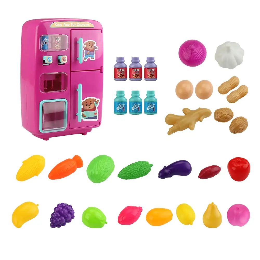 31PCS IN 1 Kids Kitchen Toy with colorful lights steaming music effects Mini Vending Refrigerators Educational Toys for Girls | Игрушки и