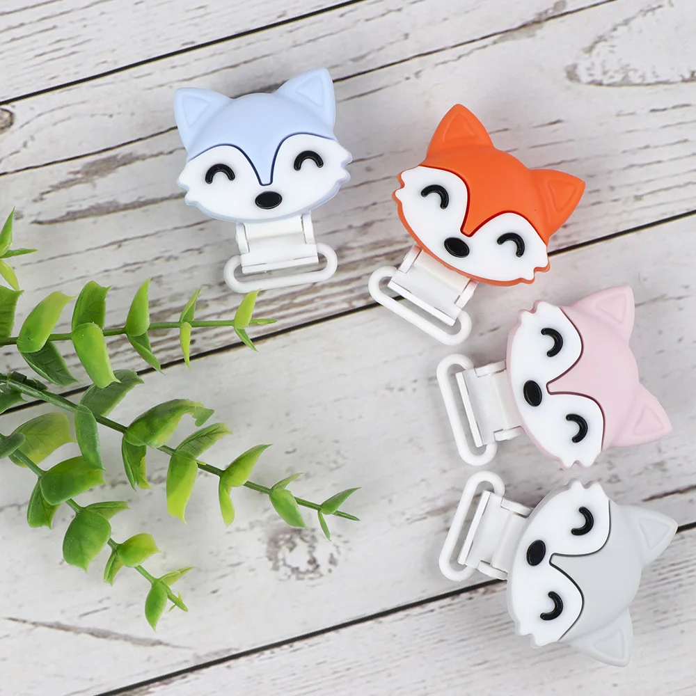 

TYRY.HU 20pc BPA Free Silicone Pacifier Holder Clip Food Grade Cartoon Fox Silicone Pacifier Clasps Baby Teether Teething Beads