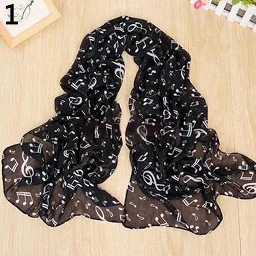 Женская мягкая шаль в Корейском стиле с принтом нот из шифона шелковый длинный