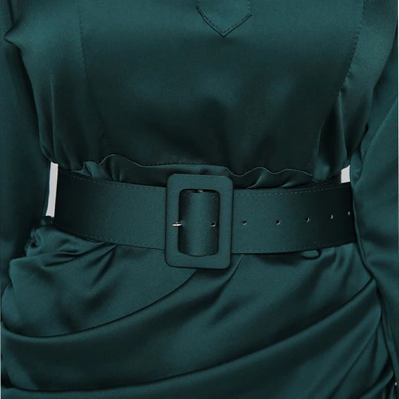 Женское винтажное асимметричное платье BGTEEVER темно-зеленое плиссированное с