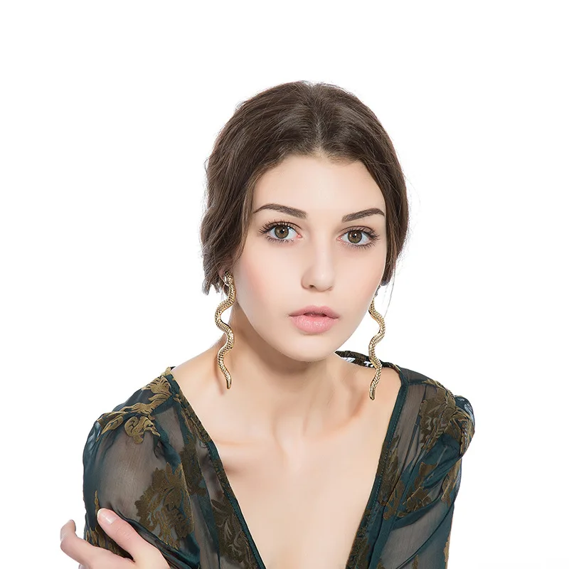 Женские Висячие серьги в стиле панк со змеиным кристаллом Преувеличенные