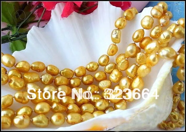 Горячая распродажа! Длинное ожерелье из золотистого пресноводного