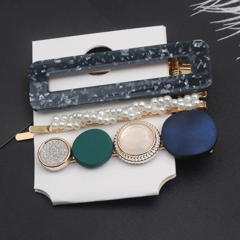 New 3PCS/Set Pearls Acetate Hair Clips For Women Girls Hairpins Headband Fashion Barrettes Hair Accessories Set - Цвет: Blue