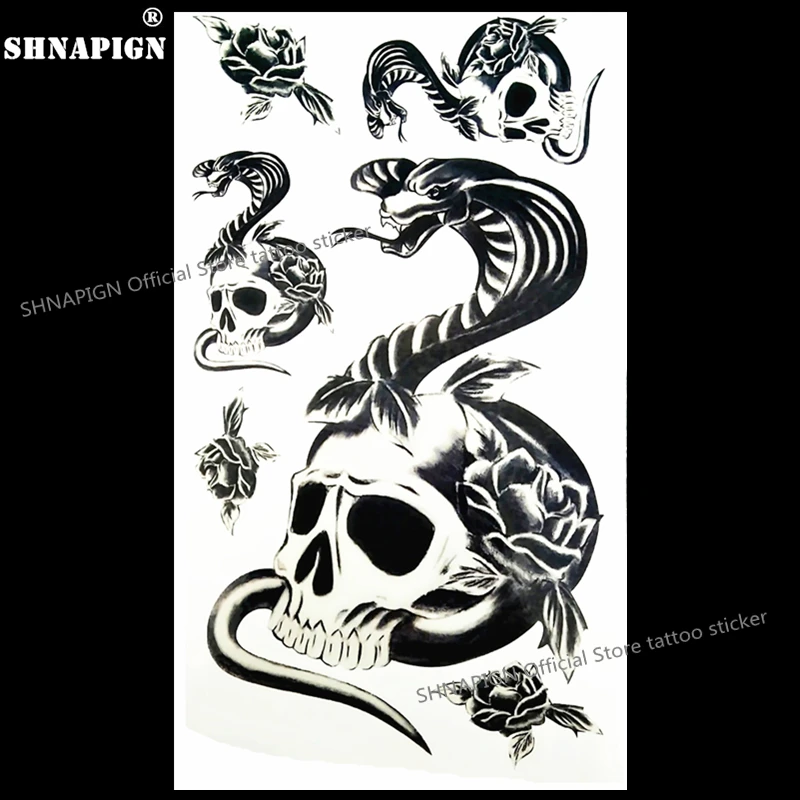 SHNAPIGN временная татуировка на руку Salamander Snake Skull 17*10 см водостойкая поддельная хна