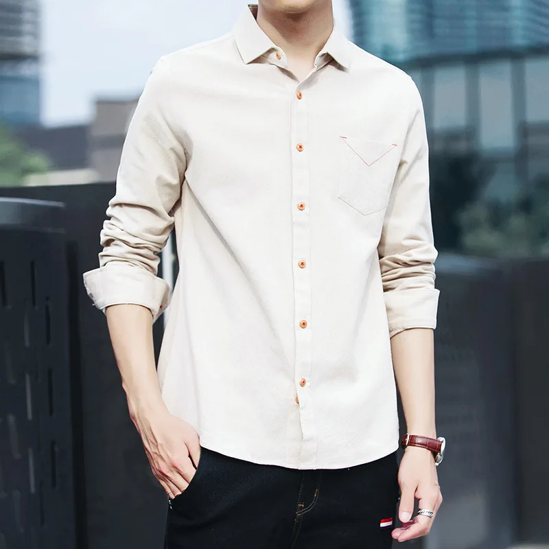 

Spring New Brand Top Quality Mens Smart Casual Shirts Slim Fit Long Sleeve Single Breasted Solid Korean Style Turn Down Collar