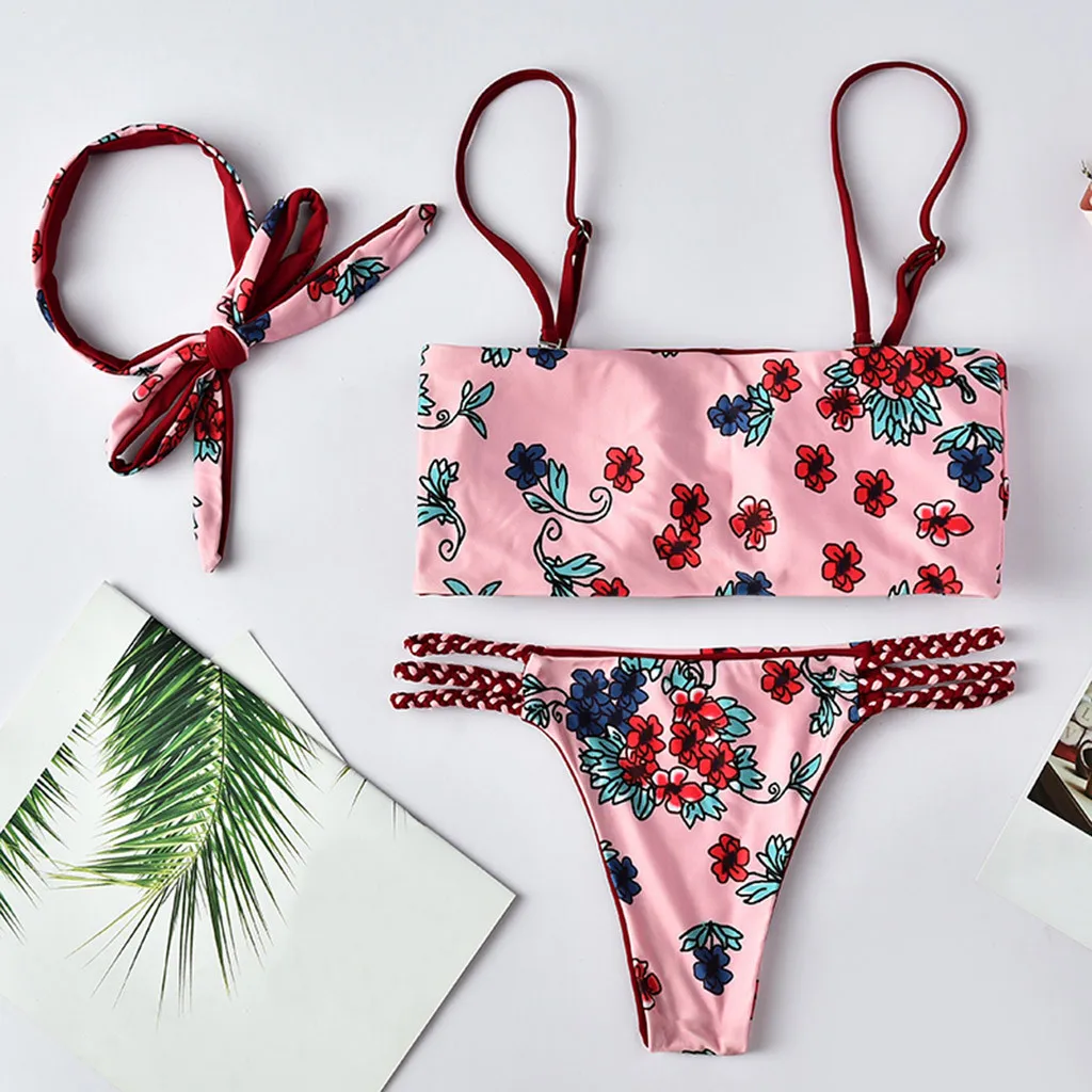 Женский купальник пуш ап пляжный бикини с принтом высокой талией 2019|Купальники| |