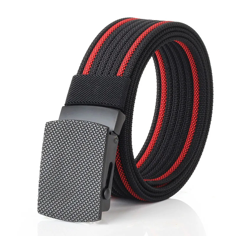 black red line Хорошее качество холст мужской ремень класса люкс вязаный нейлоновый ремень автоматические пряжки ремни армейский Тактический дизайн Casualstyle мужской ремень 55 - Цвет: black red line