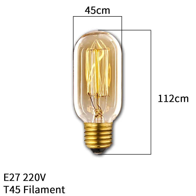 T45 Filament Ретро Винтаж Эдисон лампы E27 40 Вт 220 В ампулы Винтаж лампа Эдисона лампа накаливания Светильник лампы светодиодный подвесной светильник в стиле ретро Декор - Цвет: T45 Filament