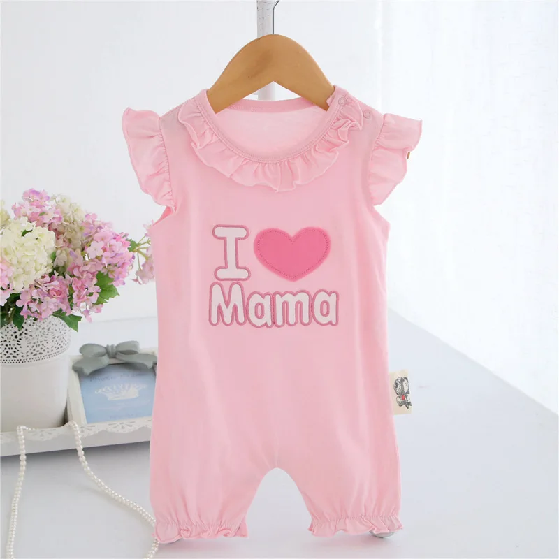 pink romper one pcs Комбинезон для новорожденных девочек; комплекты одежды; лето г.; Детский комбинезон хлопок с вышивкой «i love mama»; одежда для малышей с повязкой на голову; обувь - Цвет: pink romper one pcs
